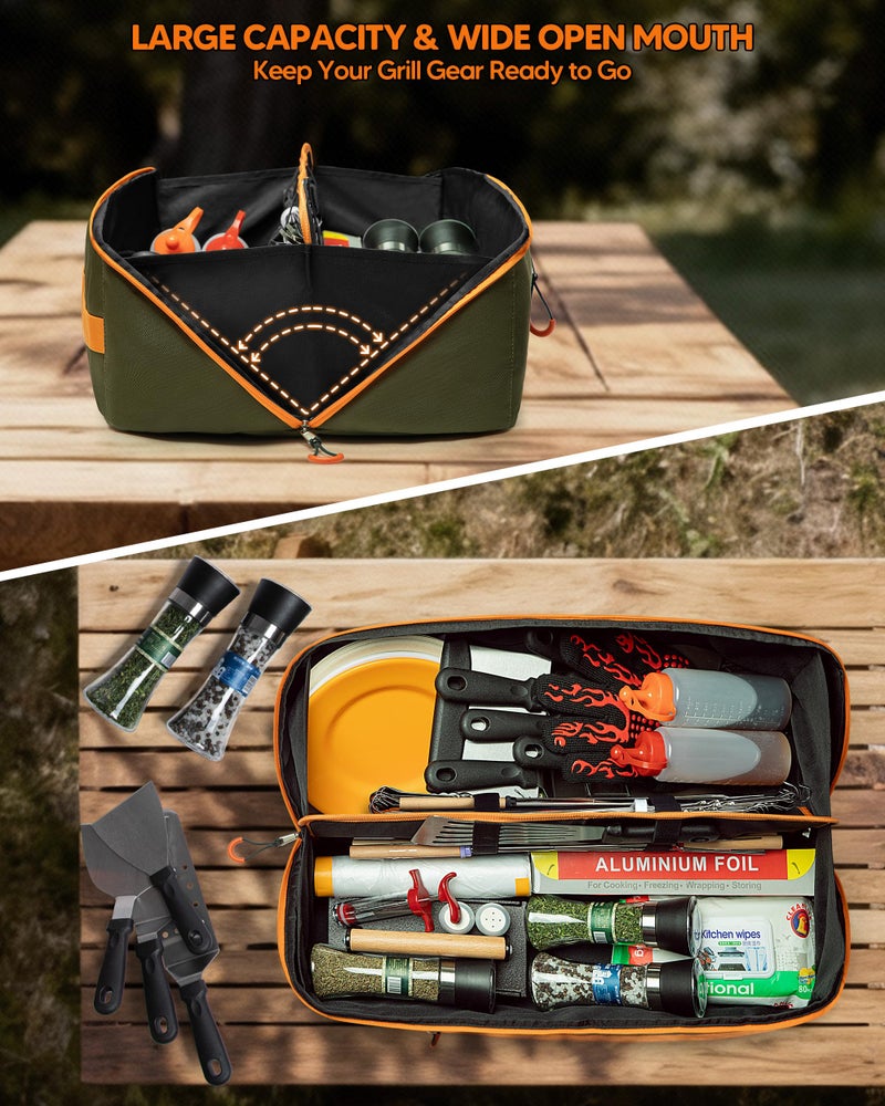 Marscamd 22â€ Grill Tool Storage Bag with Dual Inner Compartments, Wide-open Grill Utensil Storage Bag for Grill, Griddle and Barbecue Tools, Black (No Accessories) - Image 2