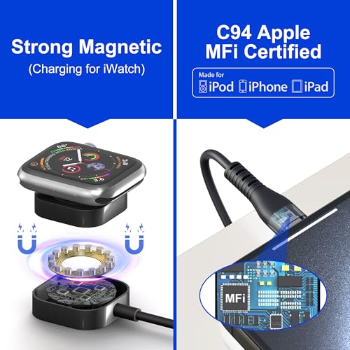 Ardaddyn Multi Charging Cable for Apple Watch Charger - 4 in 1 Retractable Cable Portable Charger Cable with Lightning/Micro/Type C/iWatch for iPad, Tablets, 100W iPhone Retractable Multi Charging Cord - Image 5