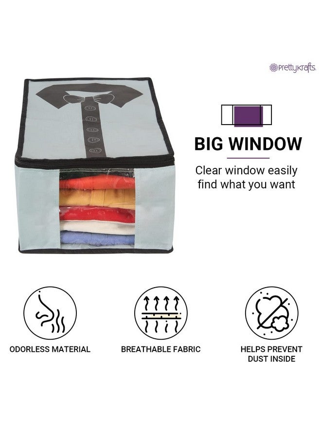 PrettyKrafts Shirt Cover | Foldable & Durable Wardrobe Organizer | Shirt Organizer for Closet Storage | Non Woven Shirt Organizer for Home & Traveling with Transparent Window | Pack of 3 | Grey Black - Image 3
