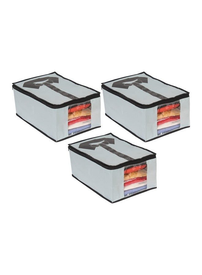 PrettyKrafts Shirt Cover | Foldable & Durable Wardrobe Organizer | Shirt Organizer for Closet Storage | Non Woven Shirt Organizer for Home & Traveling with Transparent Window | Pack of 3 | Grey Black - Image 1