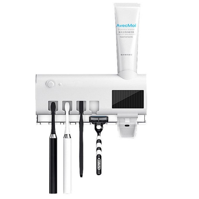 Smart toothbrush sterilizer UV punching wall-mounted toothbrush holder automatic toothpaste squeezer factory direct induction white - Image 1