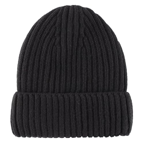Connectyle Outdoor Classic Bassic Men 's Warm Winter Hats Thick Knit Long Cuff Beanie Cap with Lining, 55 60cm, Black - Image 2