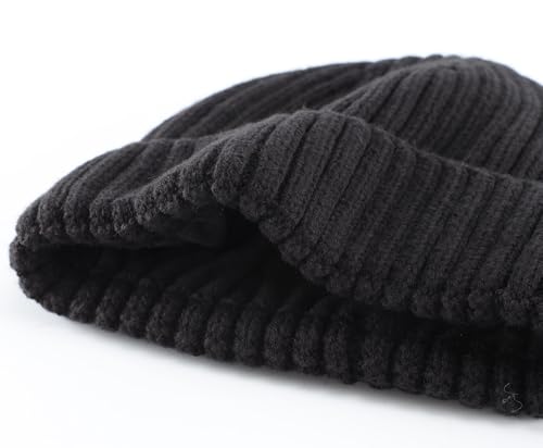 Connectyle Outdoor Classic Bassic Men 's Warm Winter Hats Thick Knit Long Cuff Beanie Cap with Lining, 55 60cm, Black - Image 4
