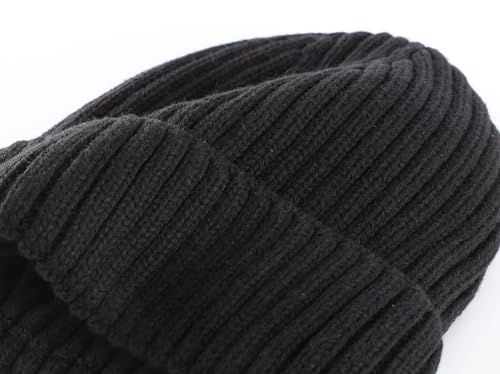 Connectyle Outdoor Classic Bassic Men 's Warm Winter Hats Thick Knit Long Cuff Beanie Cap with Lining, 55 60cm, Black - Image 3