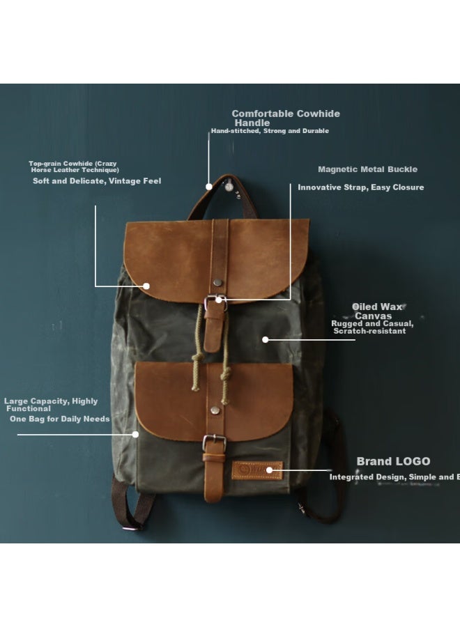 World Geography New Genuine Leather Men's Backpack Canvas Large Capacity 15.6-inch Laptop Student School Bag Arctic Gray - Image 2