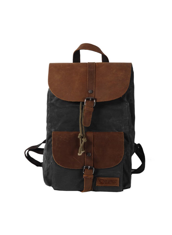 World Geography New Genuine Leather Men's Backpack Canvas Large Capacity 15.6-inch Laptop Student School Bag Arctic Gray - Image 5