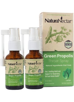 NaturaNectar NaturaNectar Green Bee Propolis Throat Spray | Fast, Soothing Throat Care Wellness Support | Non-Alcoholic Family Friendly Formula (2-Years and up) | Sustainable Beekeeping | Eco-Friendly (2 Pack) 