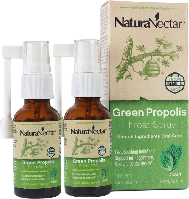 NaturaNectar NaturaNectar Green Bee Propolis Throat Spray | Fast, Soothing Throat Care Wellness Support | Non-Alcoholic Family Friendly Formula (2-Years and up) | Sustainable Beekeeping | Eco-Friendly (2 Pack)