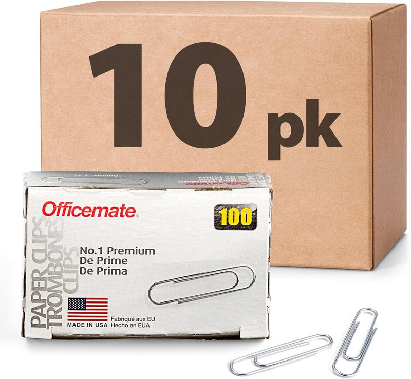 أوفيس ميت مشابك ورقية Premium #1، 1000 مشبك ورقي (10 علب، كل علبة تحتوي على 100 مشبك) (رقم المنتج: 99916)، اللون: فضي - Image 1