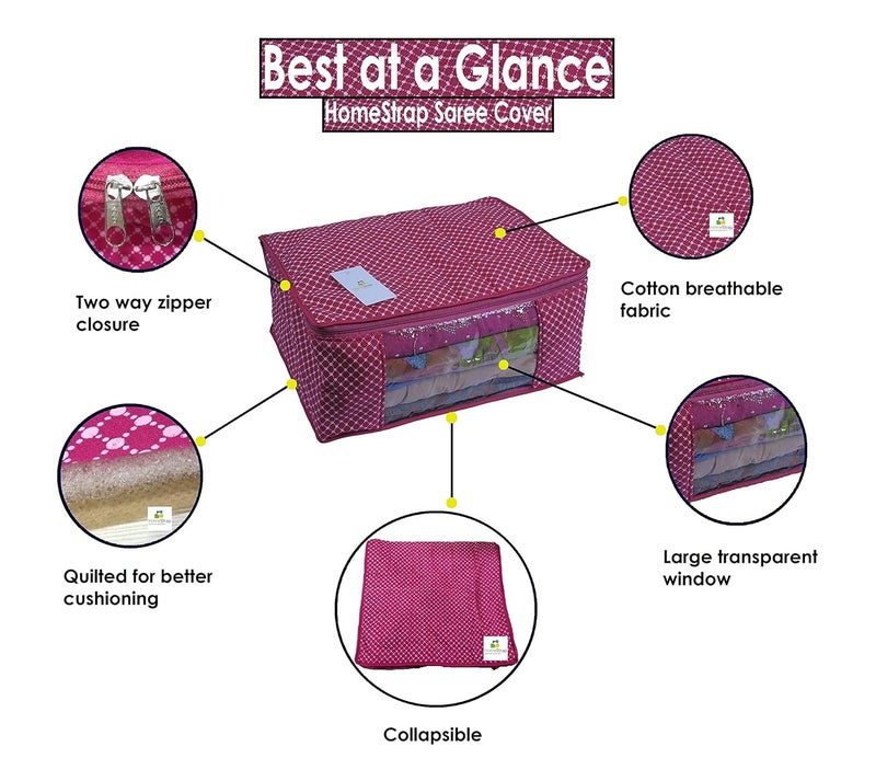 Homestrap Combo of Cotton Quilted Saree Cover with Window Single Saree Cover Pink Set of 14 - Image 3