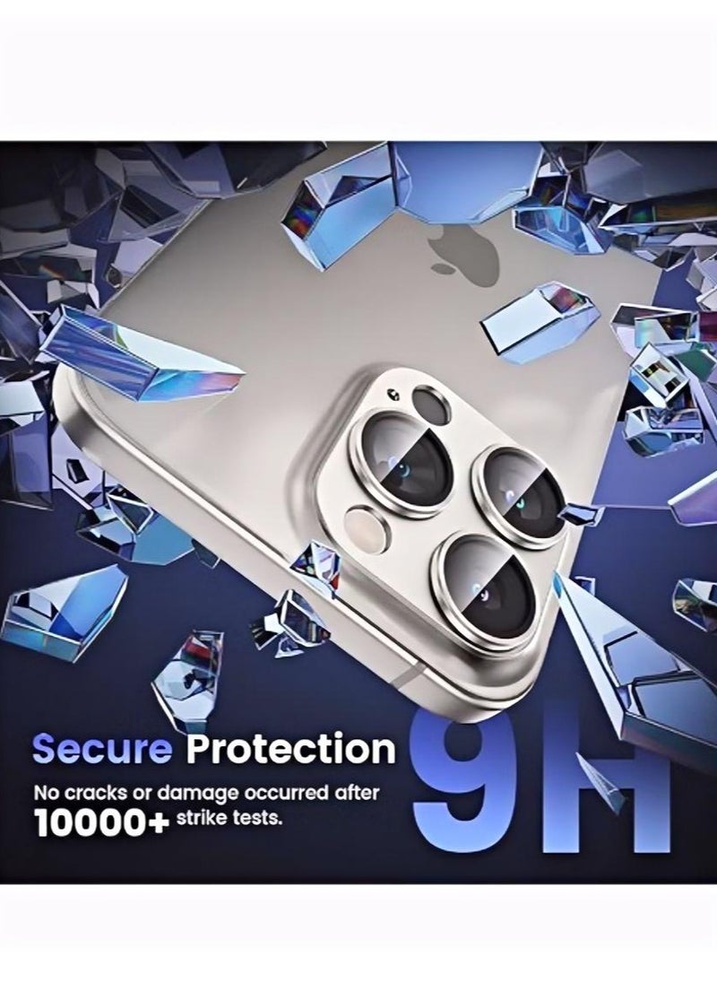 Generic For iPhone 16 Pro/iPhone 16 Pro Max Camera Lens Protector 9H Tempered Glass Camera Cover Screen Metal Ring Case Friendly Scratch Resistant Easy to Install Bling Tempered Glass Cover Camera Screen Protector with Metal Ring Protector, Case Lens for iPhone 16 Pro / iPhone 16 Pro Max.  Real machine debugging accurate color accuracy - Natural Titanium  - Image 4