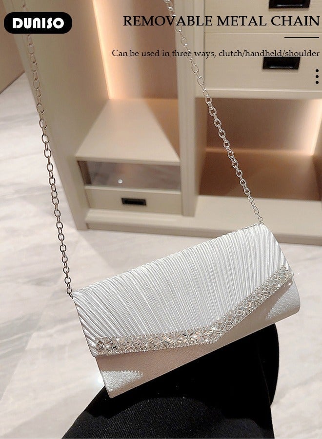 DUNISO Womens Clutch Bag, Sparkly Evening Clutch Purse, Champagne Shoulder Bag with Removable Chain, Crossbody Envelope Bag for Formal Dress Bride Wedding Prom Party - Image 2