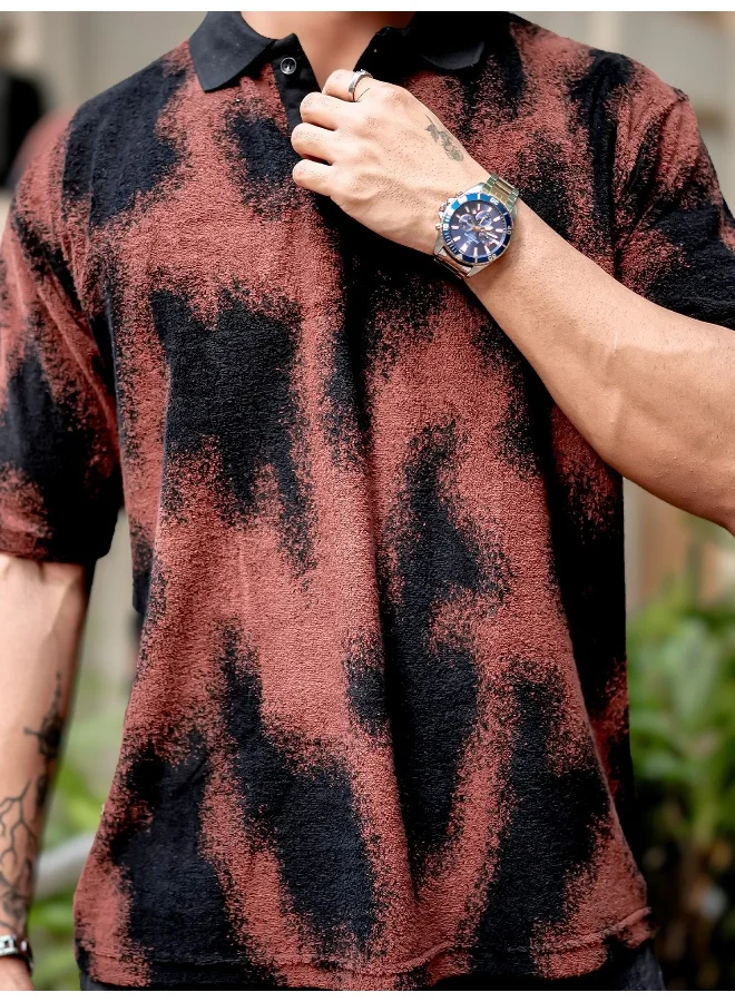 Maniac  Maniac Mens Spray Art Polo Neck 3/4th Sleeve Maroon Cotton T-Shirt for Men | Best Price UAE