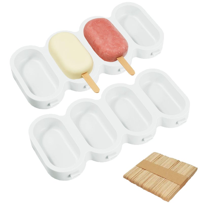 Ice Lolly Mould 2 Pieces Popsicle Mould Silicone Ice Cream Moulds with 50 Sticks for Chocolate Sorbets Pudding