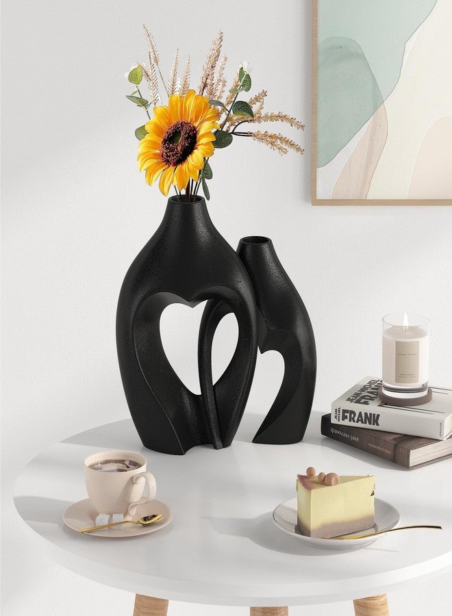 Zormon Black Heart Shaped Ceramic Vases Set of 2, Nordic Decorative Vases for Table Centerpiece, Wedding, Dining, Living Room, Office, Home Decor - Image 4