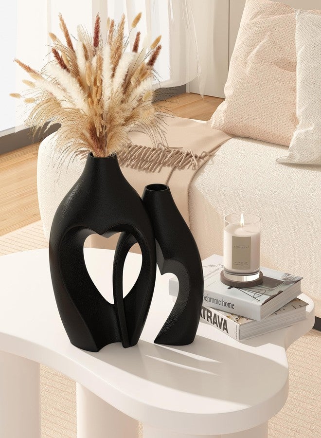 Zormon Black Heart Shaped Ceramic Vases Set of 2, Nordic Decorative Vases for Table Centerpiece, Wedding, Dining, Living Room, Office, Home Decor - Image 3
