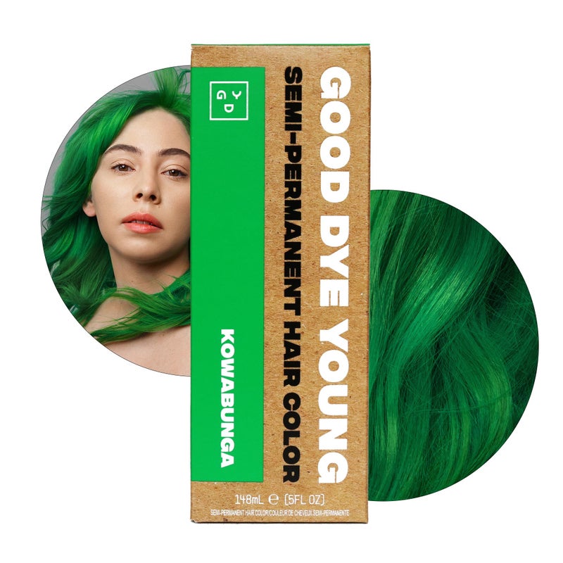 Good Dye Young Semi-Permanent Hair Color, Vegan and Cruelty-Free Green Hair Dye, Last up to 24 Washes, Non-Damaging Conditioning Hair Color (5FL OZ, Kowabunga) - Image 1