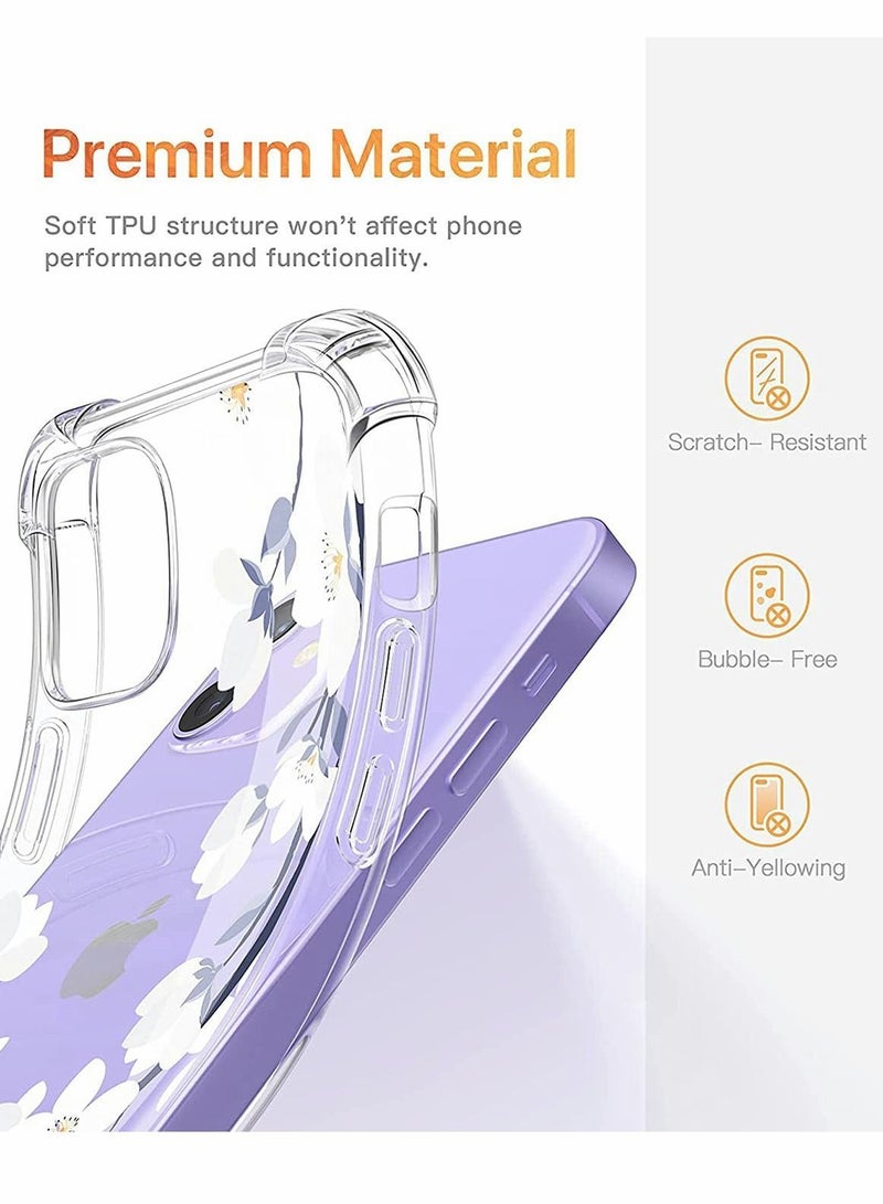 Y&D Cute Clear Floral Case Compatible with iPhone 12, for 12 Pro 6.1 Inch, Soft Flexible TPU Shockproof Cover Women Girls Flower Pattern Phone - Image 2