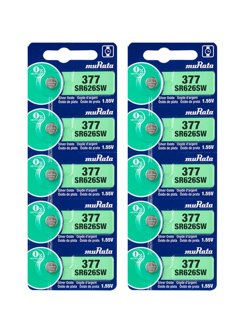 10-Pieces Murata SR626SW / 377 Silver Oxide 1.55V (muRata) Japan Batteries