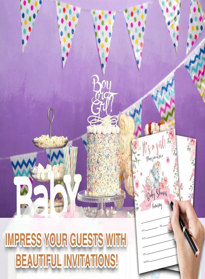 Zmyollo It's A Girl Elephant Baby Shower Invitations with Envelopes - 25PCS Blush Pink Floral Elephant Themed Gender Reveal Invites for Girls - Baby Shower Party Supplies Decorations -09 - Image 5
