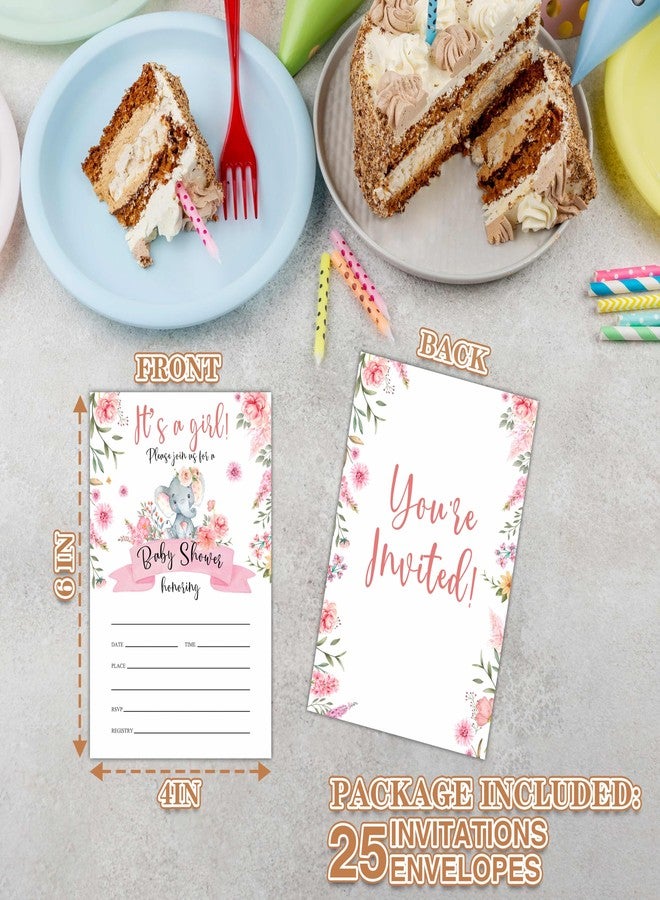 Zmyollo It's A Girl Elephant Baby Shower Invitations with Envelopes - 25PCS Blush Pink Floral Elephant Themed Gender Reveal Invites for Girls - Baby Shower Party Supplies Decorations -09 - Image 4