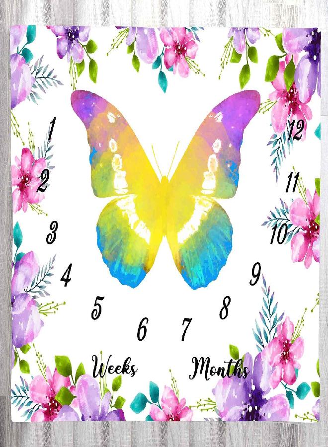 LYLYCTY LYLYCTY Baby Monthly Milestone Blanket for 1 to 12 Months Baby, Flower and Butterfly Blanket for Baby Pictures Personalized, Includes Wreath and Frame 47"x47" BTZYLY36 - Image 1