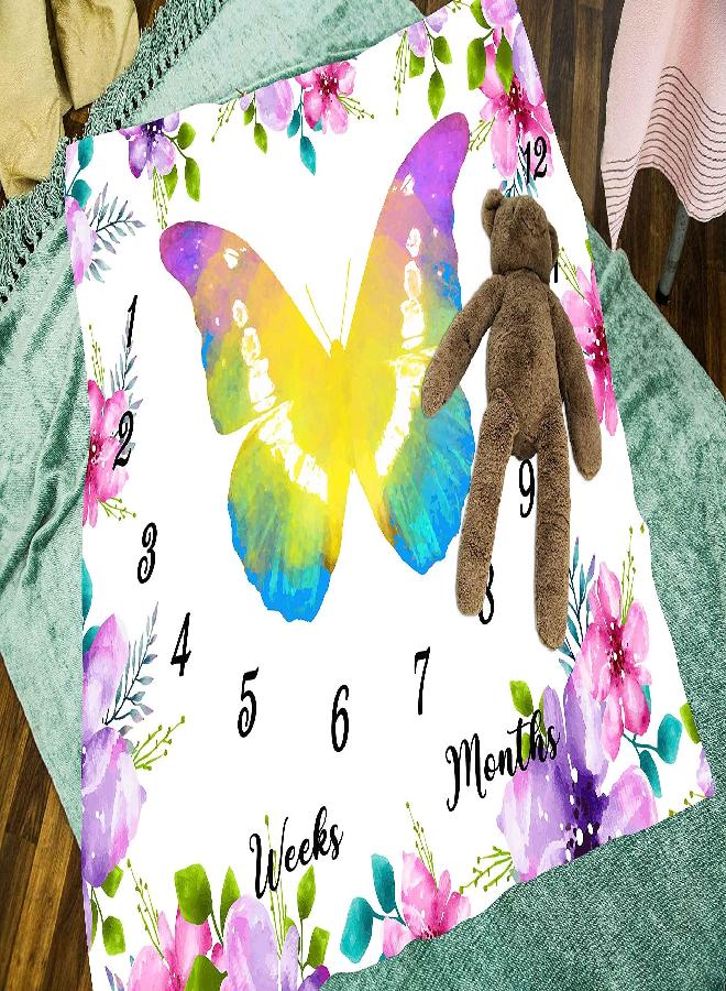 LYLYCTY LYLYCTY Baby Monthly Milestone Blanket for 1 to 12 Months Baby, Flower and Butterfly Blanket for Baby Pictures Personalized, Includes Wreath and Frame 47"x47" BTZYLY36 - Image 2