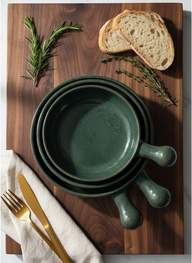 كذا هوم طقم أطباق سيراميك بمقبض – تصميم يدوي بطلاء أخضر فاخر - Image 2