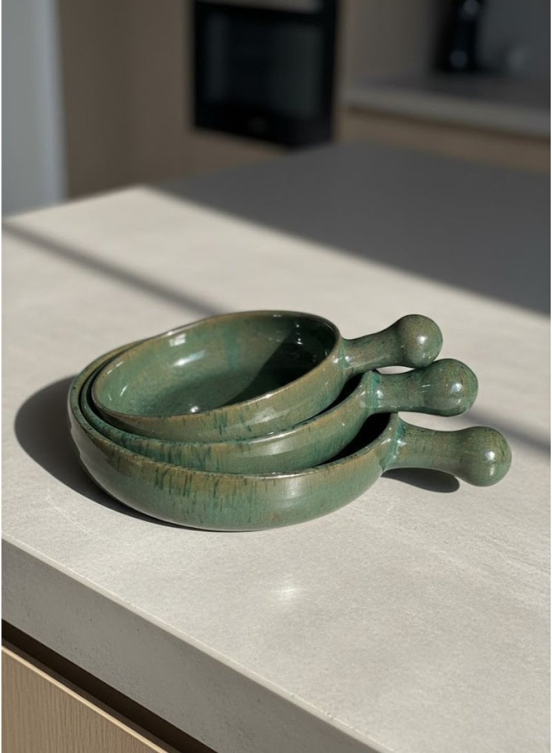 كذا هوم طقم أطباق سيراميك بمقبض – تصميم يدوي بطلاء أخضر فاخر - Image 3