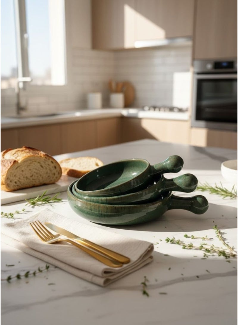 كذا هوم طقم أطباق سيراميك بمقبض – تصميم يدوي بطلاء أخضر فاخر - Image 5