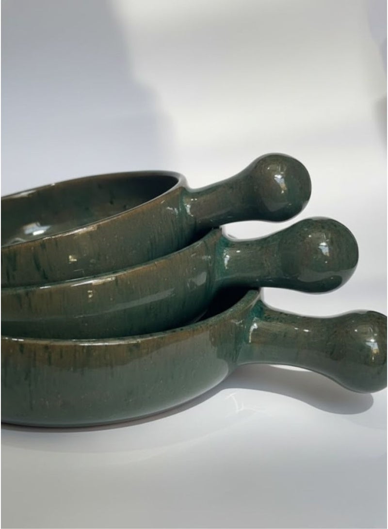 كذا هوم طقم أطباق سيراميك بمقبض – تصميم يدوي بطلاء أخضر فاخر - Image 4
