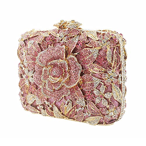 DJBM Vintage Women Floral Rhinestone Crystal Purse Rose Evening Clutch Diamond Evening Bags for Party Wedding Cocktail Prom, Black - Image 2