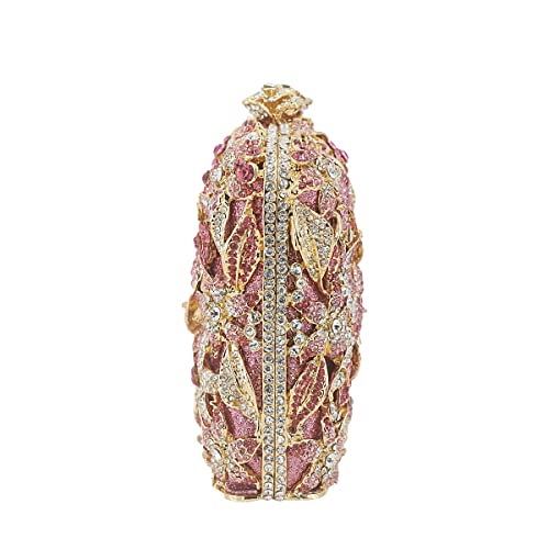 DJBM Vintage Women Floral Rhinestone Crystal Purse Rose Evening Clutch Diamond Evening Bags for Party Wedding Cocktail Prom, Black - Image 3