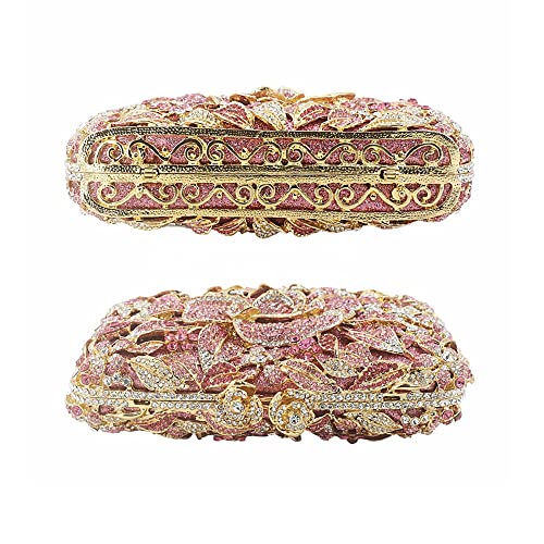 DJBM Vintage Women Floral Rhinestone Crystal Purse Rose Evening Clutch Diamond Evening Bags for Party Wedding Cocktail Prom, Black - Image 4