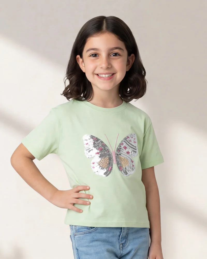 Redtag Girls Green Embellished T-Shirt