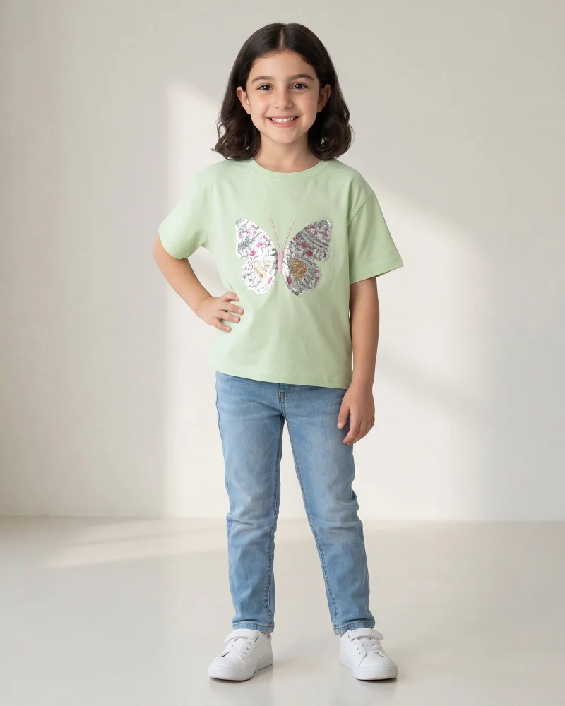Redtag Girls Green Embellished T-Shirt