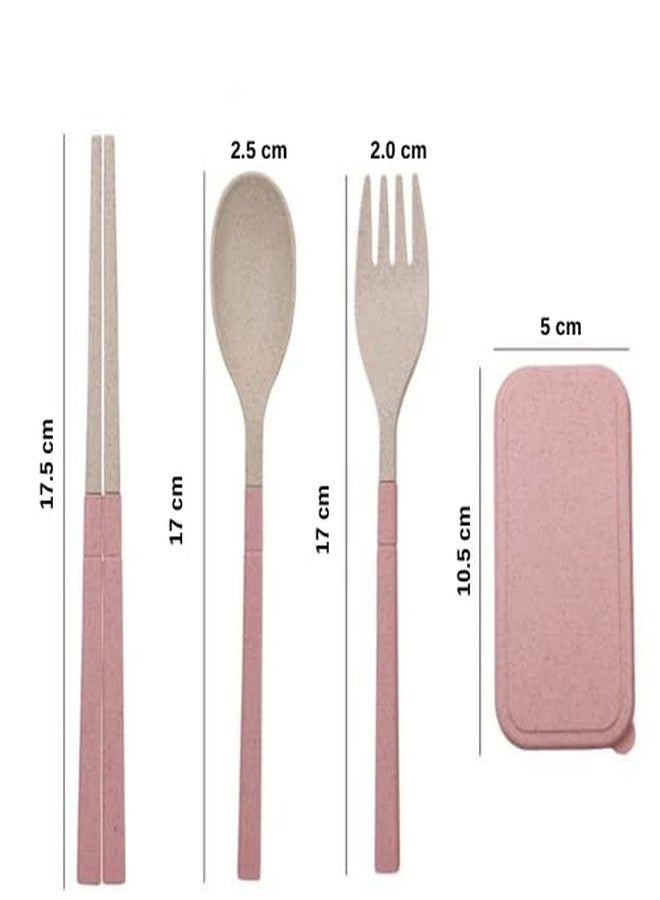 Bhavya Optic SunShades 3 pc Set Reusable Folding Wheat Straw Cutlery Fork Spoon Chopsticks Set with Box. - Image 4
