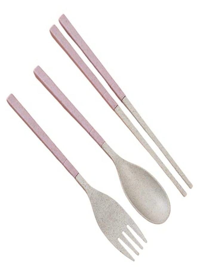 Bhavya Optic SunShades 3 pc Set Reusable Folding Wheat Straw Cutlery Fork Spoon Chopsticks Set with Box. - Image 2