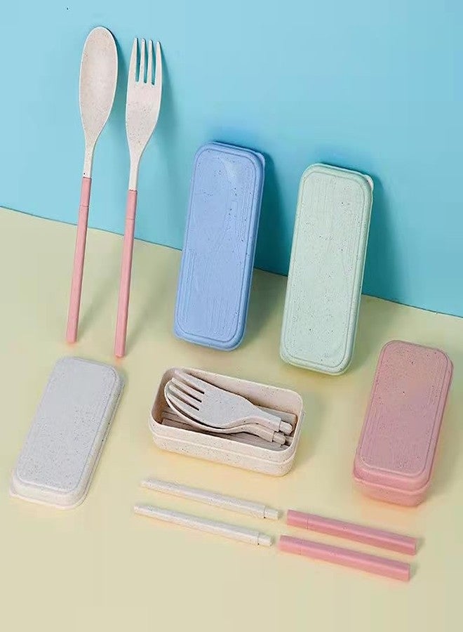 Bhavya Optic SunShades 3 pc Set Reusable Folding Wheat Straw Cutlery Fork Spoon Chopsticks Set with Box. - Image 1