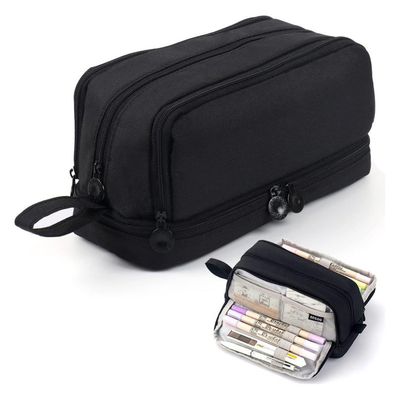 Pen Case: 23.5 X 5 X 9.5 Cm Black Durable Polyester - Lightweight Spacious Multi-Compartment Organizer for Students And Office Staff - Image 1