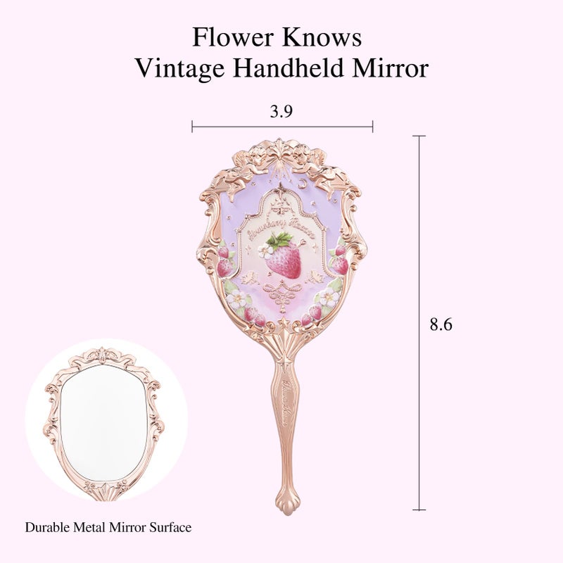 Flower Knows Violet Strawberry Rococo Hand Mirror,Vintage Portable Handheld Mirror,Fancy & Pretty Princess Mirror with Long Handle,Gift for Girls(Wisteria Purple) - Image 2