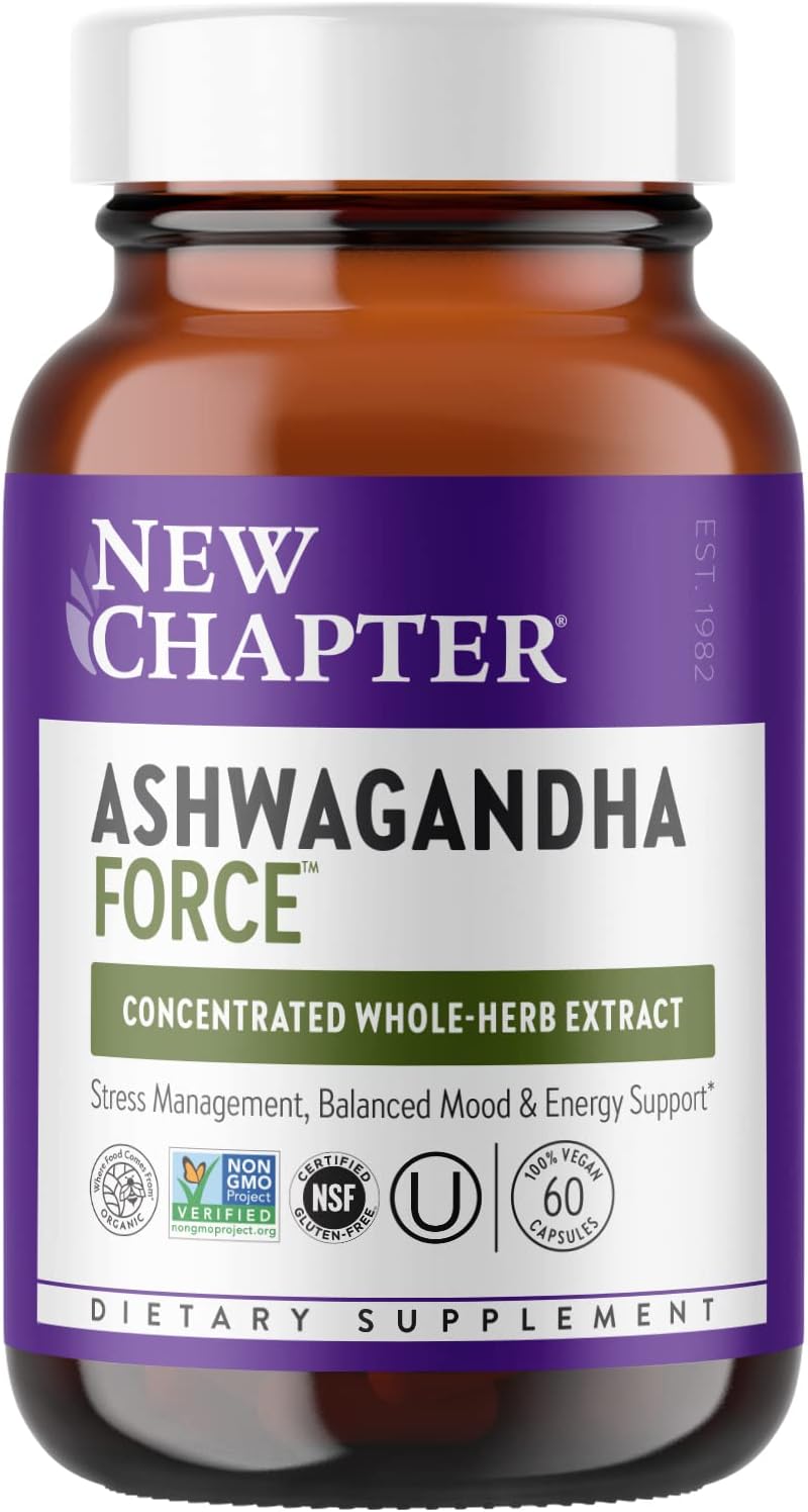 New Chapter Organic Ashwagandha Force Supplement - 60 Vegan Capsules for Stress Relief, Mood Support, and Energy - Image 1