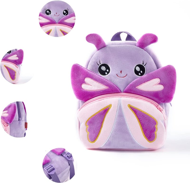 Black Hill Kids Preschool Bag for Boys and Girls, Cute Soft Plush school Animal Cartoon Mini Backpack Little kids bags for 2-5 years Baby/Boys/Girls Nursery, Preschool,Picnic (Purple butterfly) - Image 2
