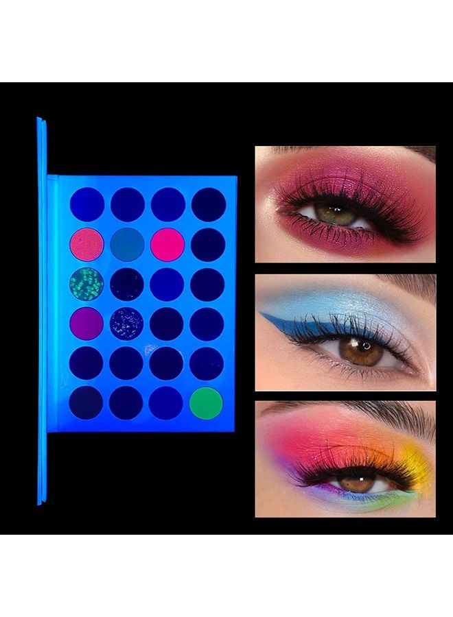VERONNI Glow In The Dark Glitter Eyeshadow Palette, Neon Eye Shadow Luminous Eye Shadow Palette Matte Makeup Pallet Shimmer Fluorescent Eye Makeup Waterproof and Sweat Resistant 24 Colors Eye Shadow (