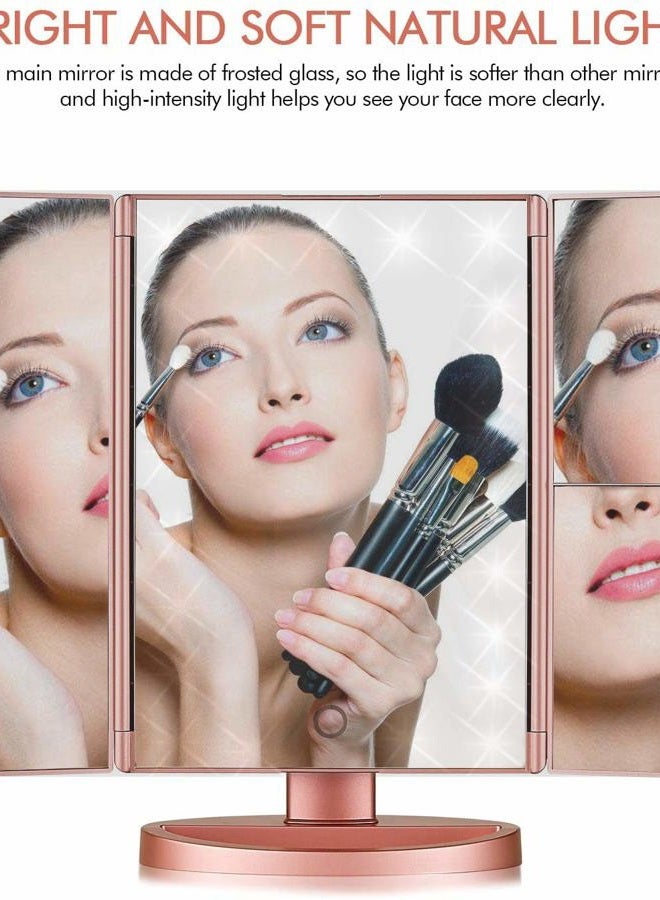 Infitrans 3 Folds Lighted Vanity Makeup Mirror,1X/2X/3X Magnification, 21 LED Light Bright Table Mirror with Touch Screen,180 Adjustable Rotation,Portable Travel Cosmetic Mirror - Image 2