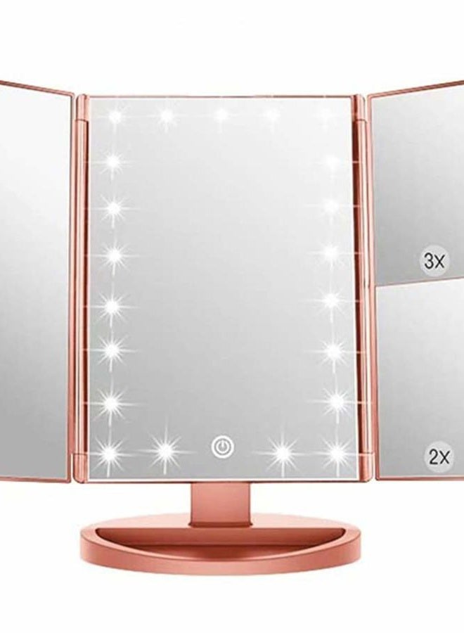 Infitrans 3 Folds Lighted Vanity Makeup Mirror,1X/2X/3X Magnification, 21 LED Light Bright Table Mirror with Touch Screen,180 Adjustable Rotation,Portable Travel Cosmetic Mirror - Image 1