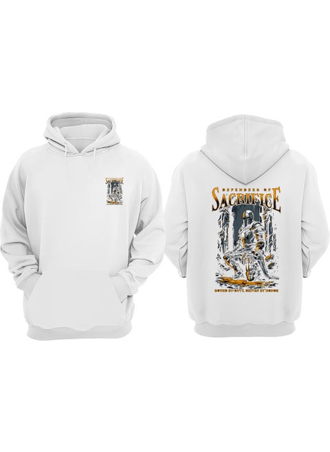 Unisex Defenders Of Sacrifice Design Front Back Printed Regular Fit White Sweatshirt