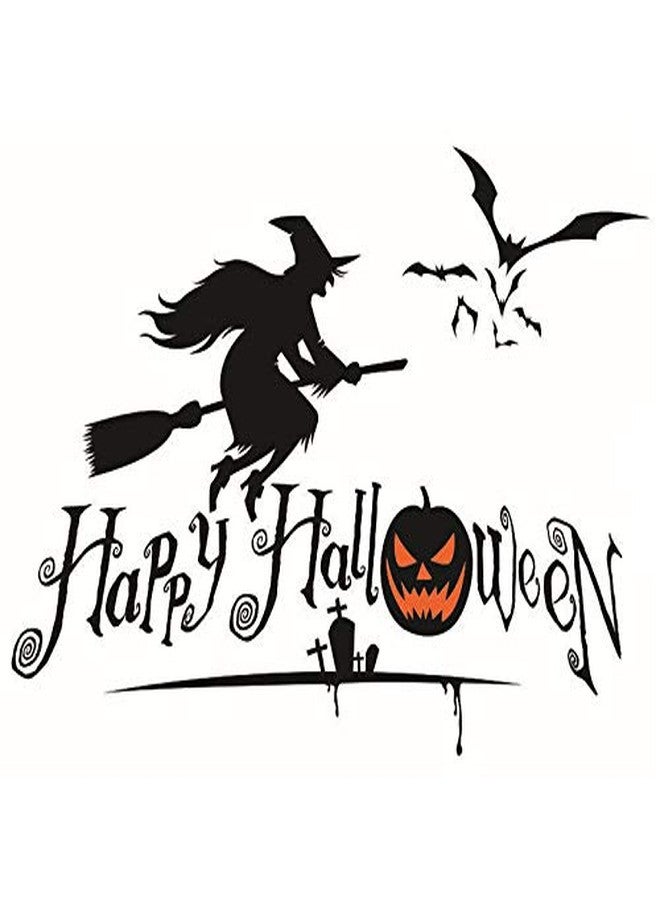 بوديكال ملصقات حائط BooDecal Happy Halloween بتصميم فني لساحرة طائرة وخفافيش لتزيين المنزل، ملصقات حائط قابلة للإزالة من سلسلة Halloween - Image 1