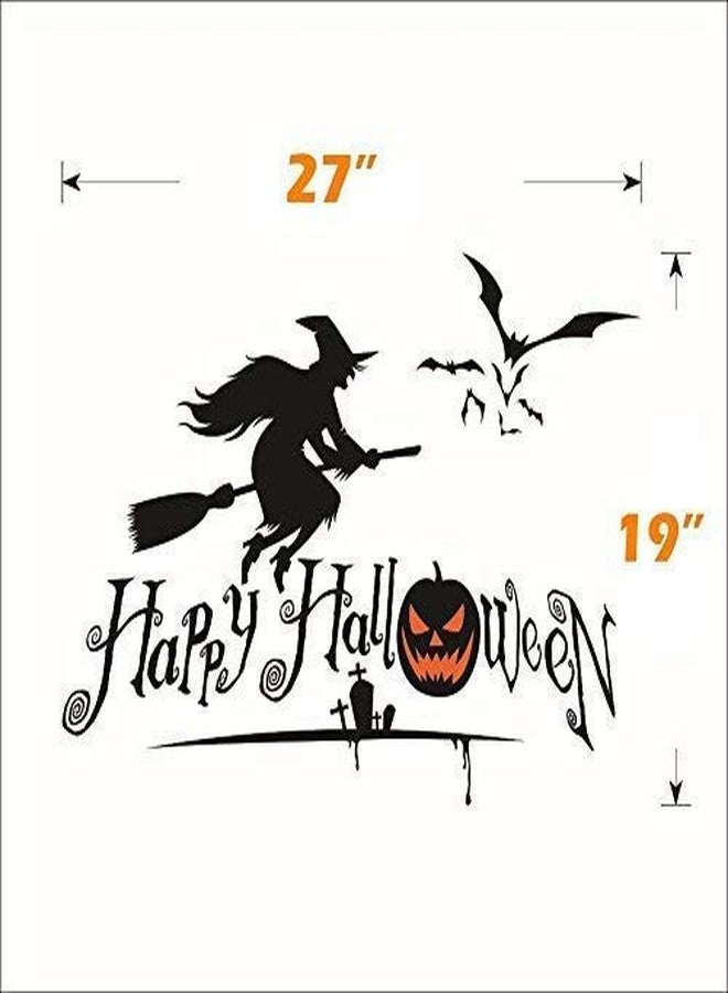 بوديكال ملصقات حائط BooDecal Happy Halloween بتصميم فني لساحرة طائرة وخفافيش لتزيين المنزل، ملصقات حائط قابلة للإزالة من سلسلة Halloween - Image 3