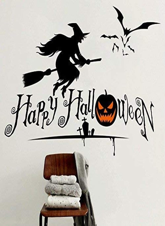 بوديكال ملصقات حائط BooDecal Happy Halloween بتصميم فني لساحرة طائرة وخفافيش لتزيين المنزل، ملصقات حائط قابلة للإزالة من سلسلة Halloween - Image 4